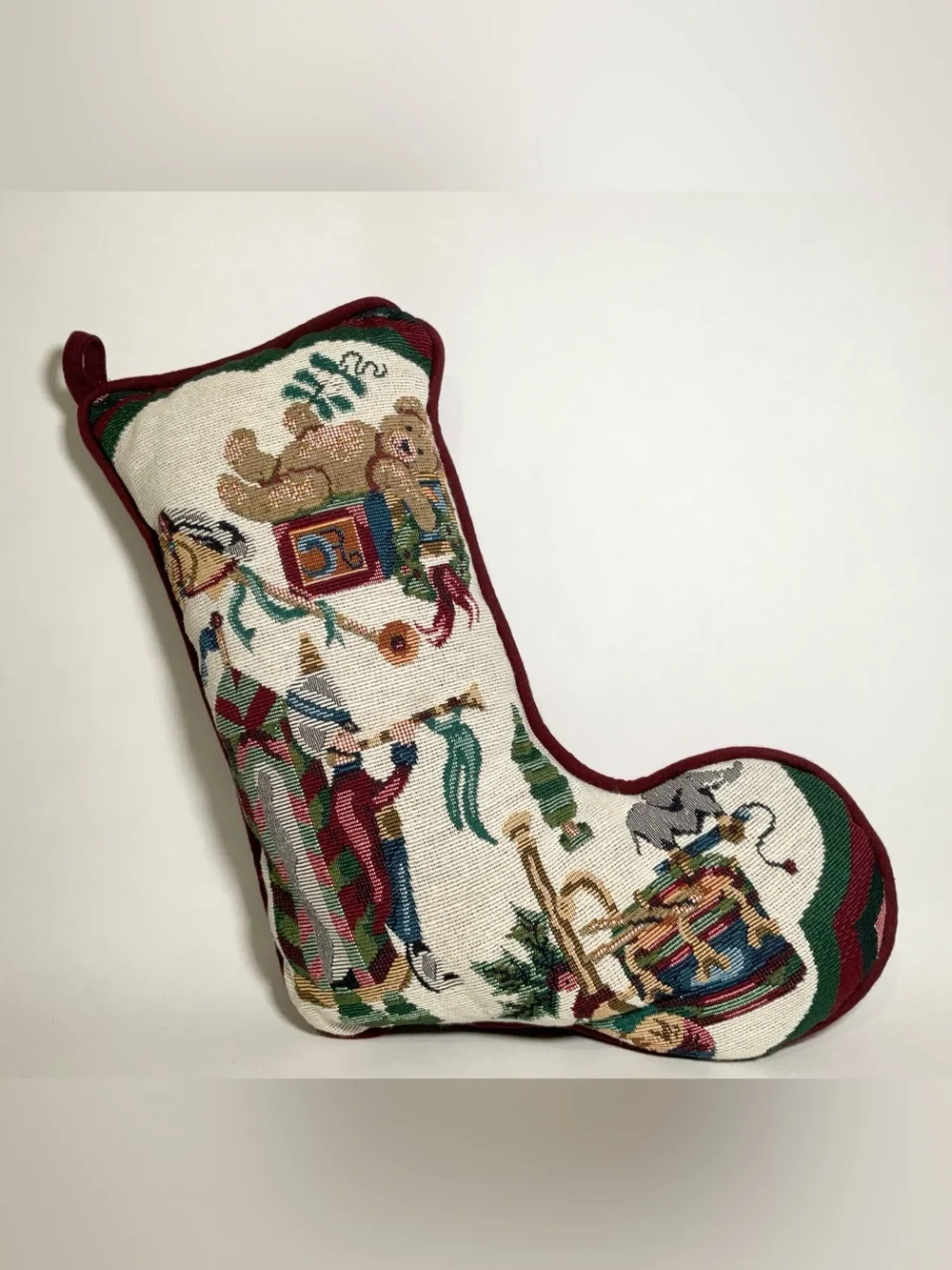 Vtg Needlepoint Christmas Stocking Accent Pillow Stuffed